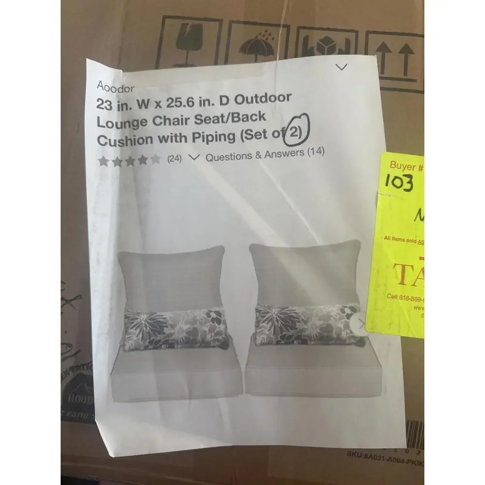 Aoodor Outdoor Chair Cushion, 23 x 25.5 Inch, Set of 2, Charcoal - Picture 5 of 6